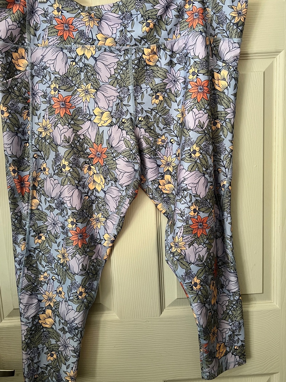 Floral Print Women’s ' Leggings - Light Blue Multicolor PLUS SIZE 3X